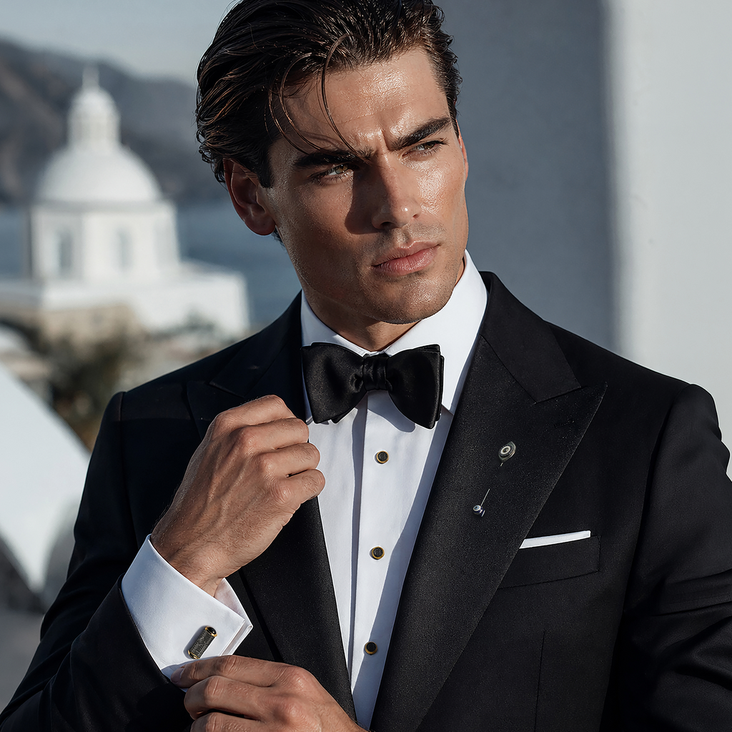 Signature Barrel Semi-Precious Cufflinks and Stud set with Onyx