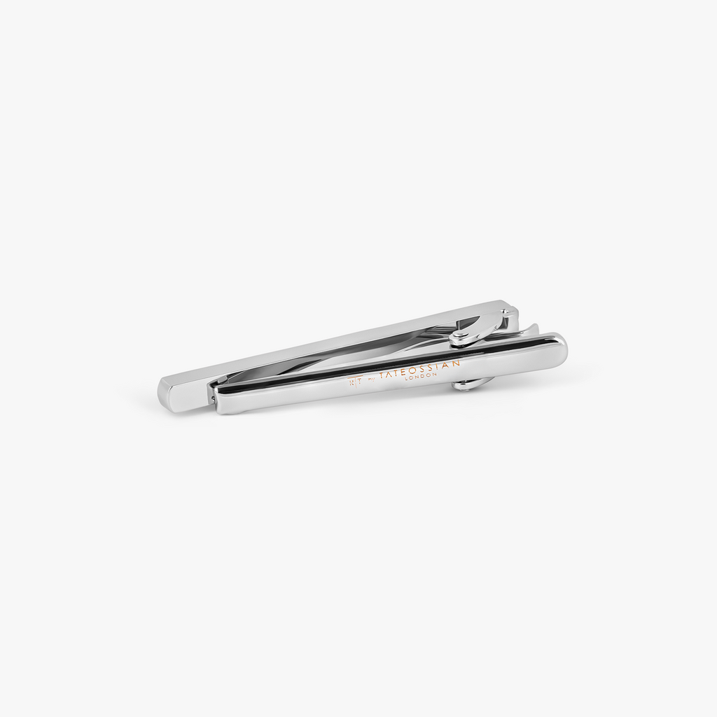 Prince Of Wales Tweed Tie Clip In Gunmetal Plated Base Metal With Blue Enamel