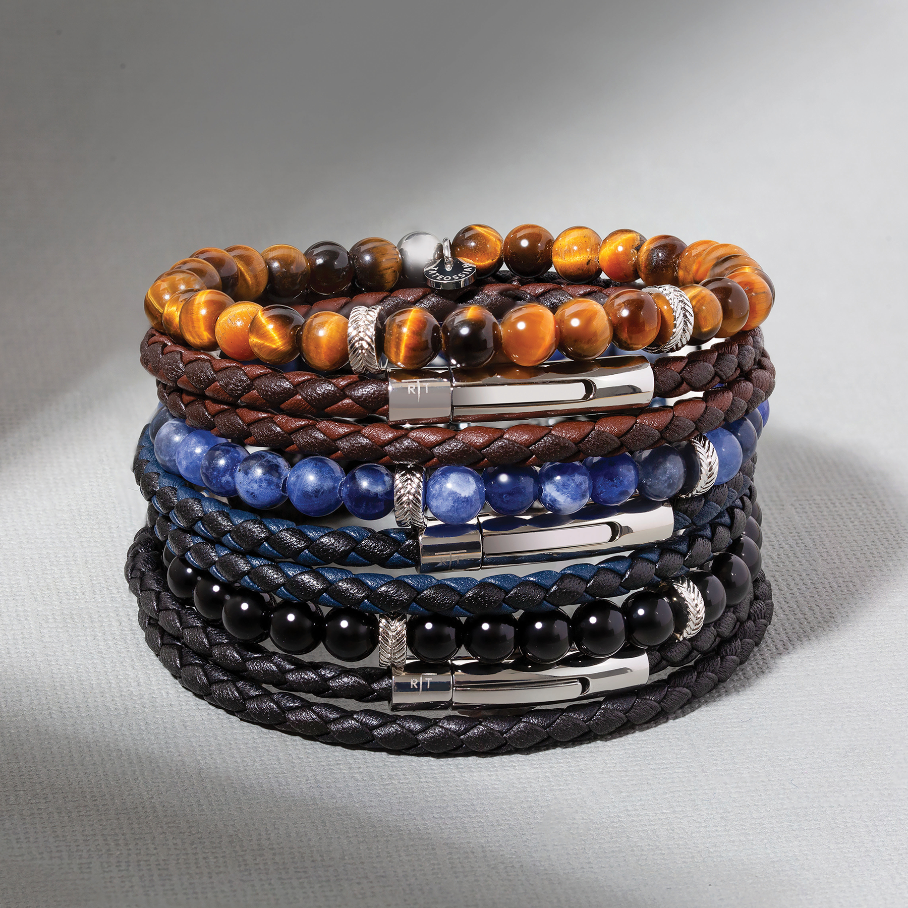 Stacked Multi-Layer Mixed BraceletÂ In Sodalite and Navy leather
