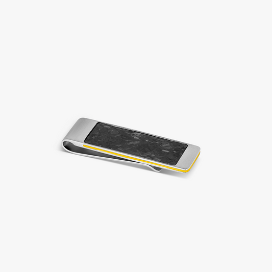 Automobili Lamborghini Hex Money Clip In Forged Carbon Fibre with Black & Yellow Enamel