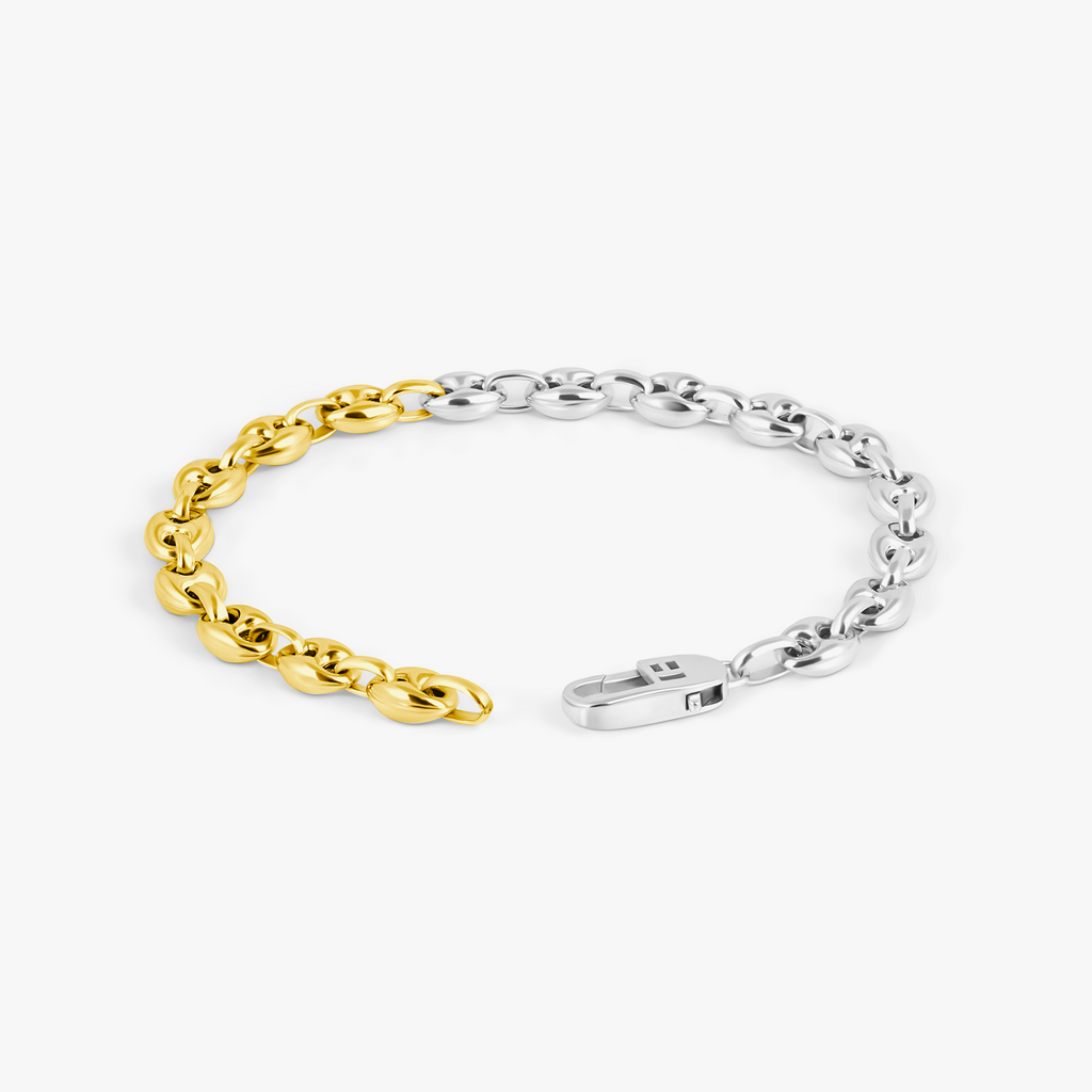 Duo Tone Marine Link Chain Bracelet In Sterling Silver