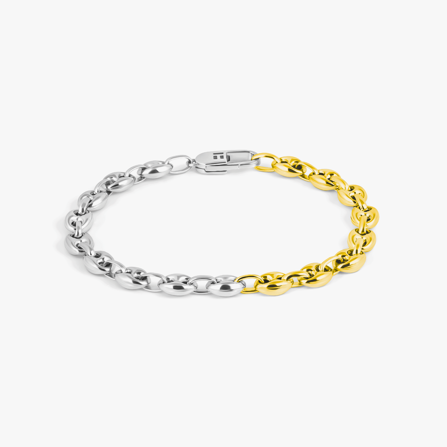 Duo Tone Marine Link Chain Bracelet In Sterling Silver