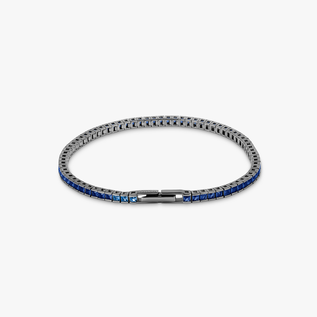Quadro Tennis Semi-Precious Bracelet In Black Rhodium Plated Sterling Silver With Blue Spinel