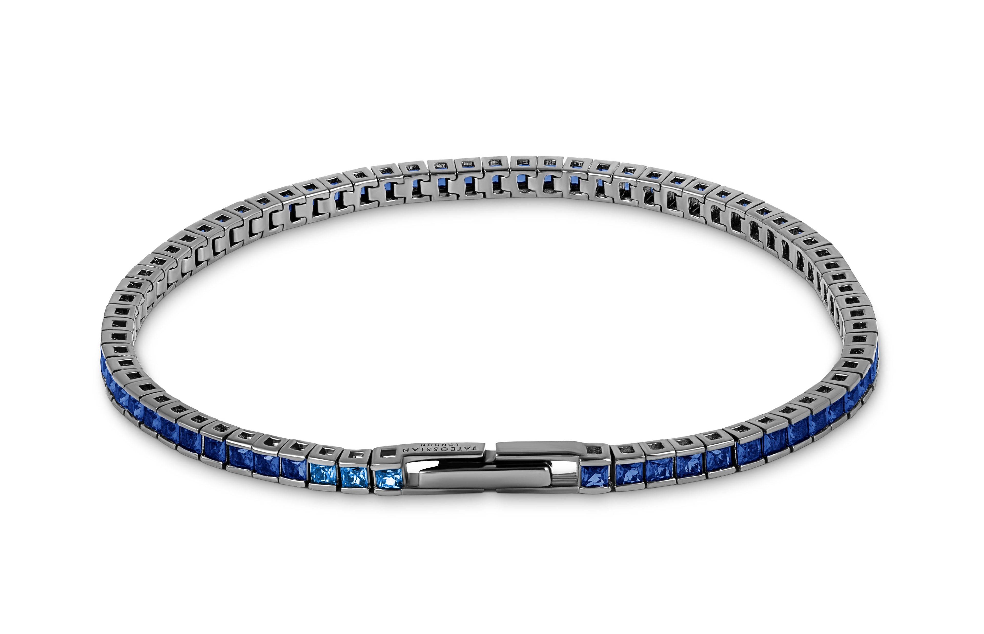 Quadro Tennis Semi-Precious Bracelet In Black Rhodium Plated Sterling Silver With Blue Spinel