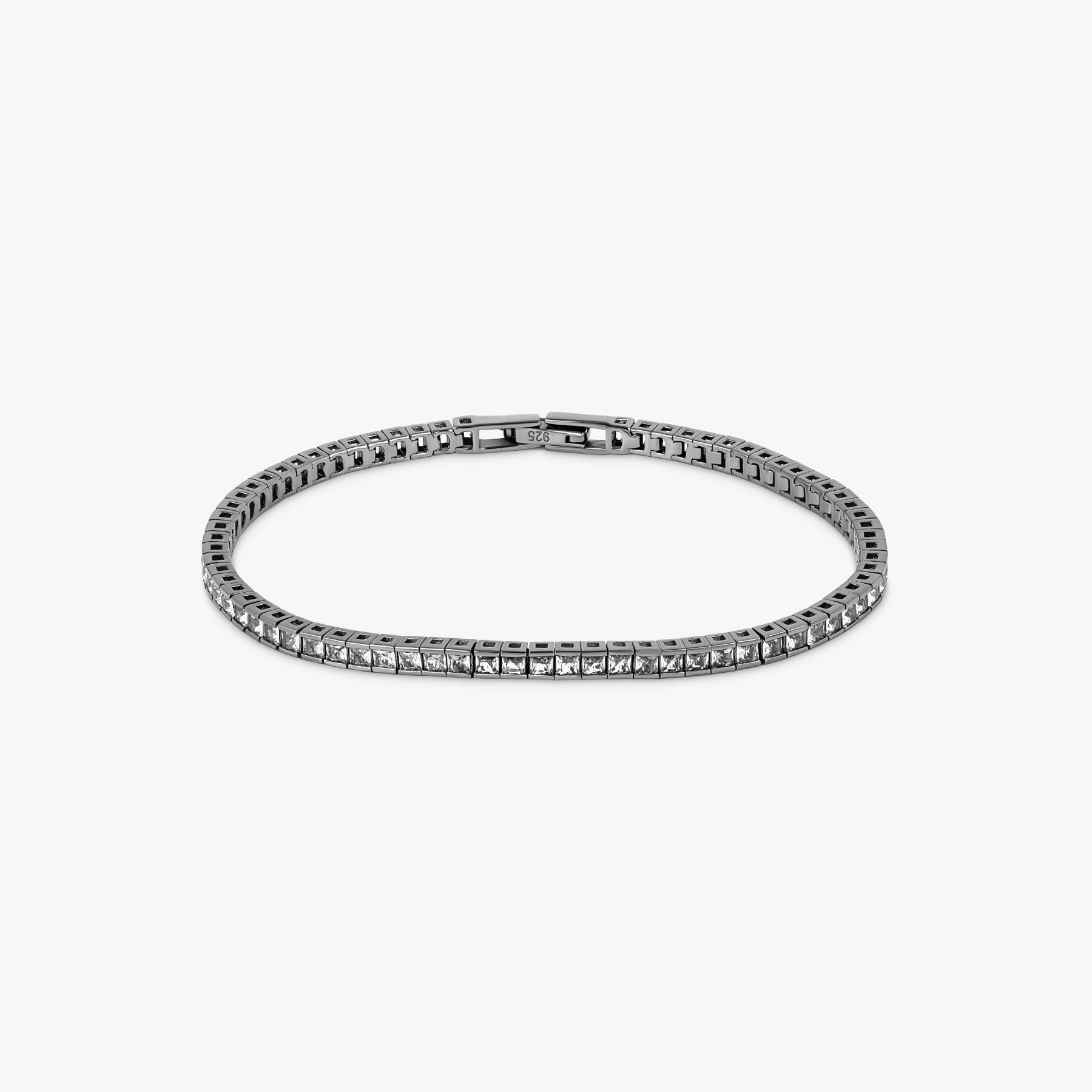 Quadro Tennis Semi-Precious Bracelet In Black Rhodium Plated Sterling Silver With White Spinel