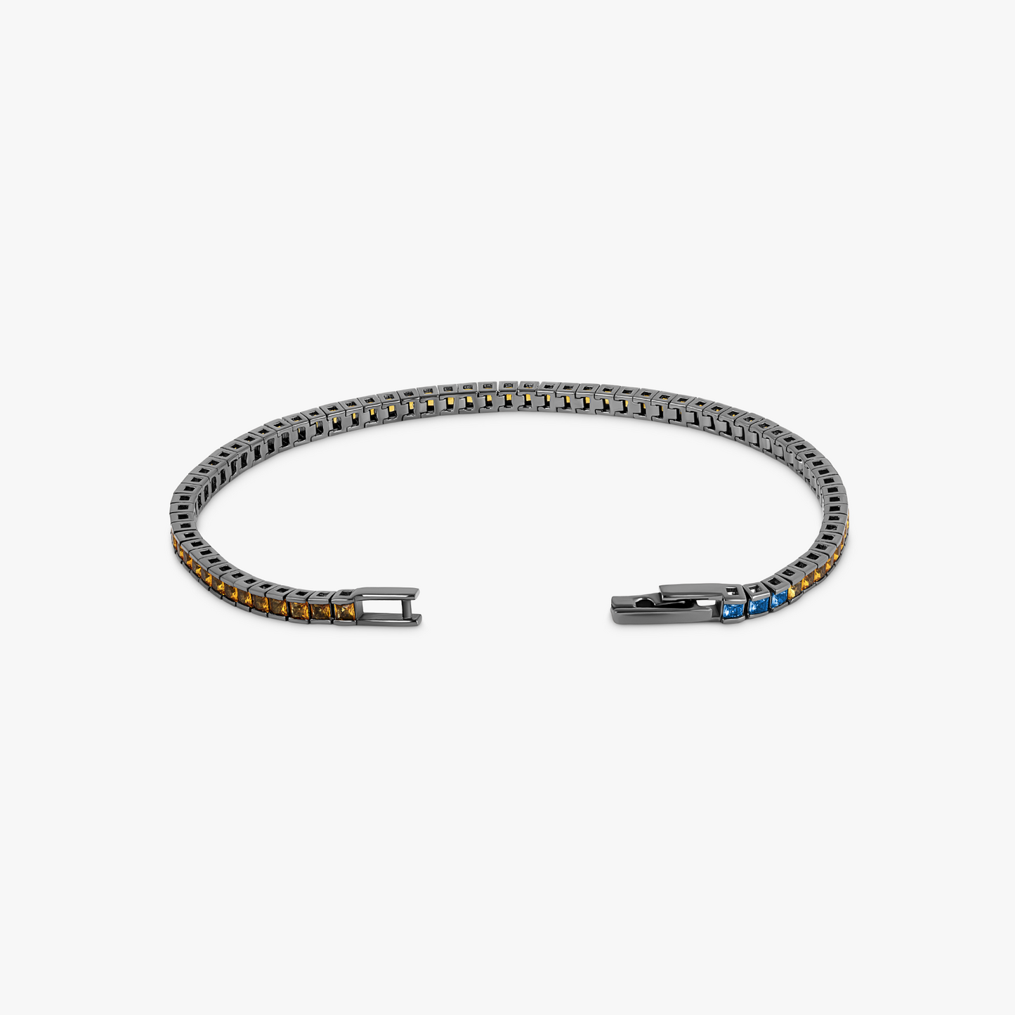 Quadro Tennis Semi-Precious Bracelet In Black Rhodium Plated Sterling Silver With Yellow Nano Stones