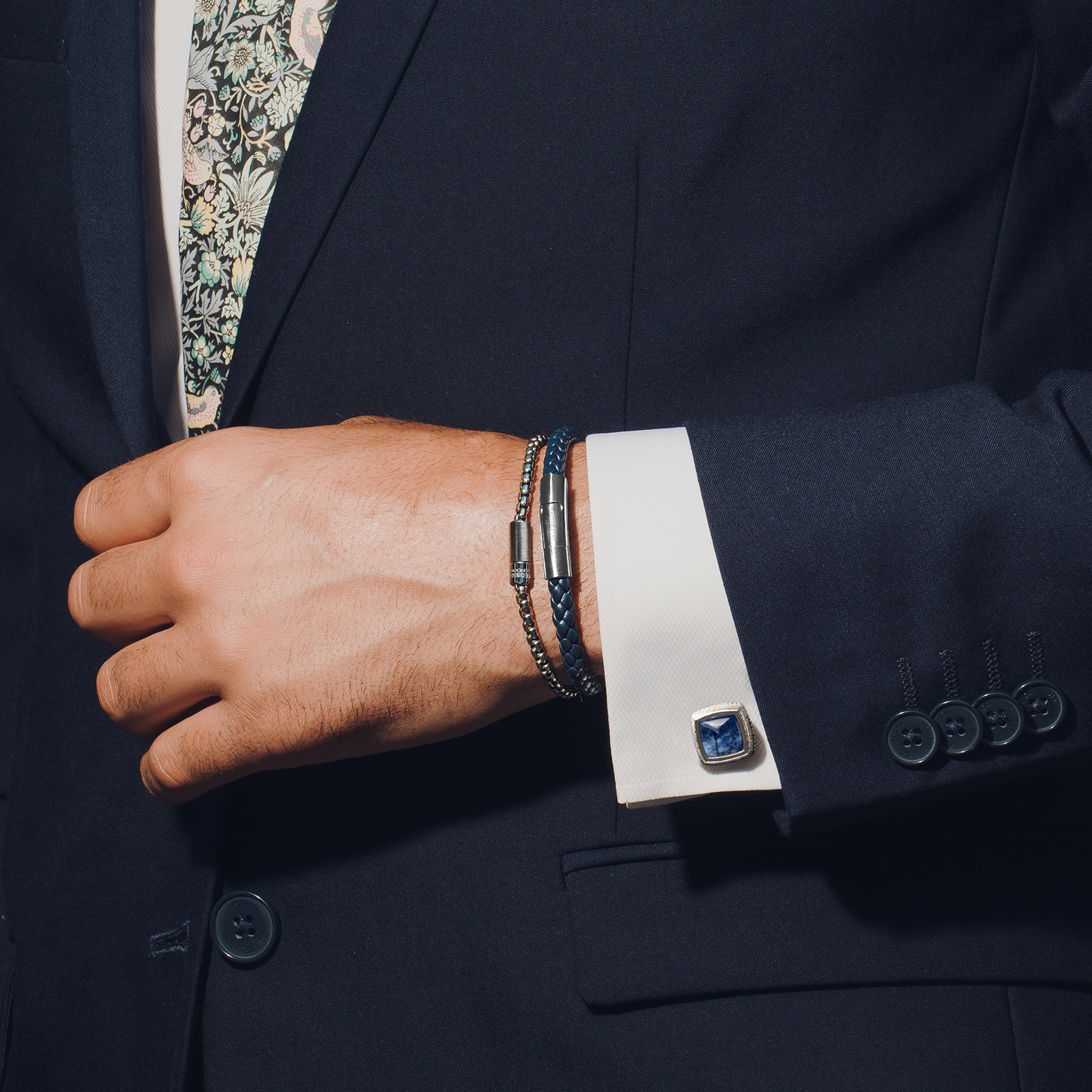 Charles Click Pelle Bracelet In Navy