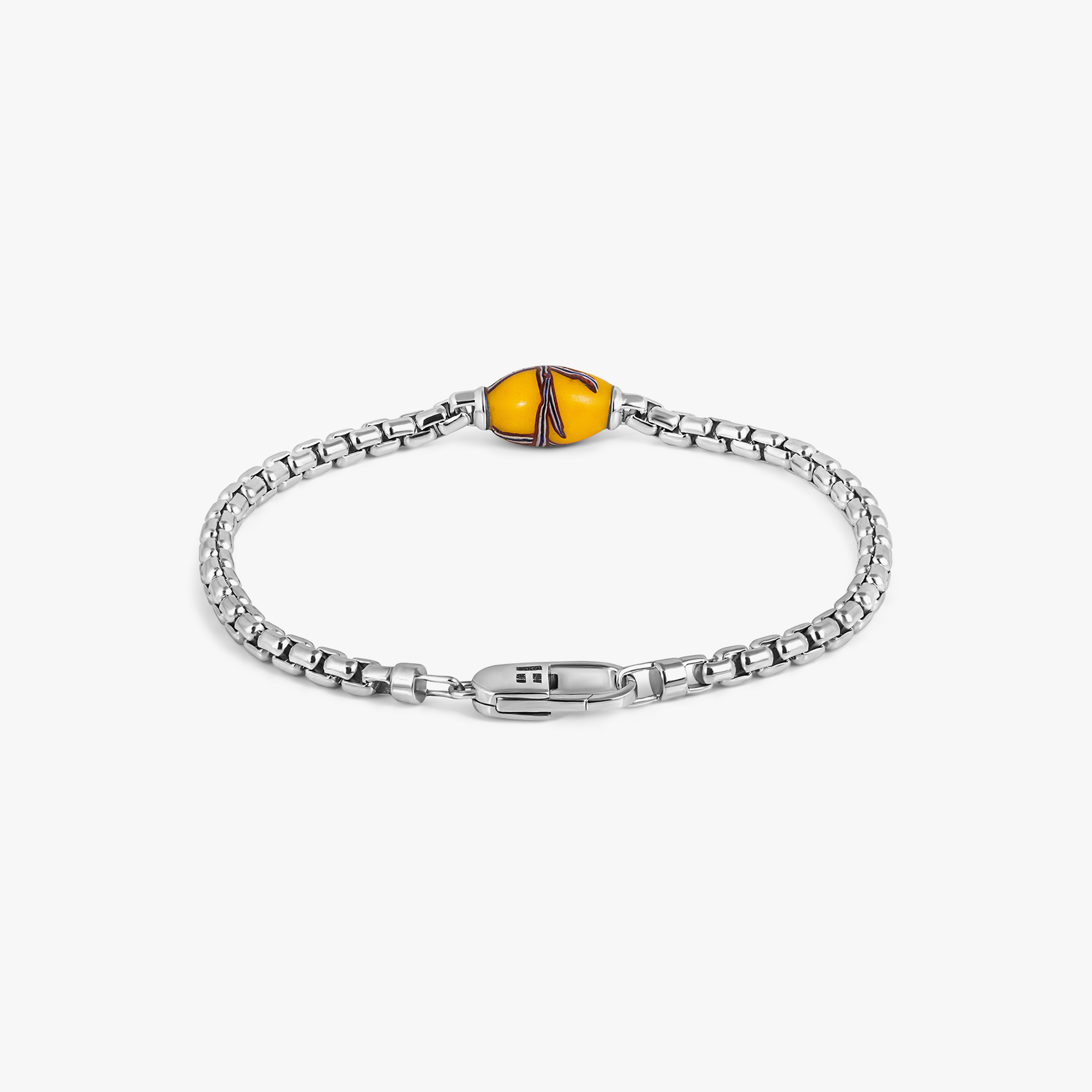 French Cross Chain Bracelet In Rhodium Plated Sterling Silver With Yellow French Cross Bead