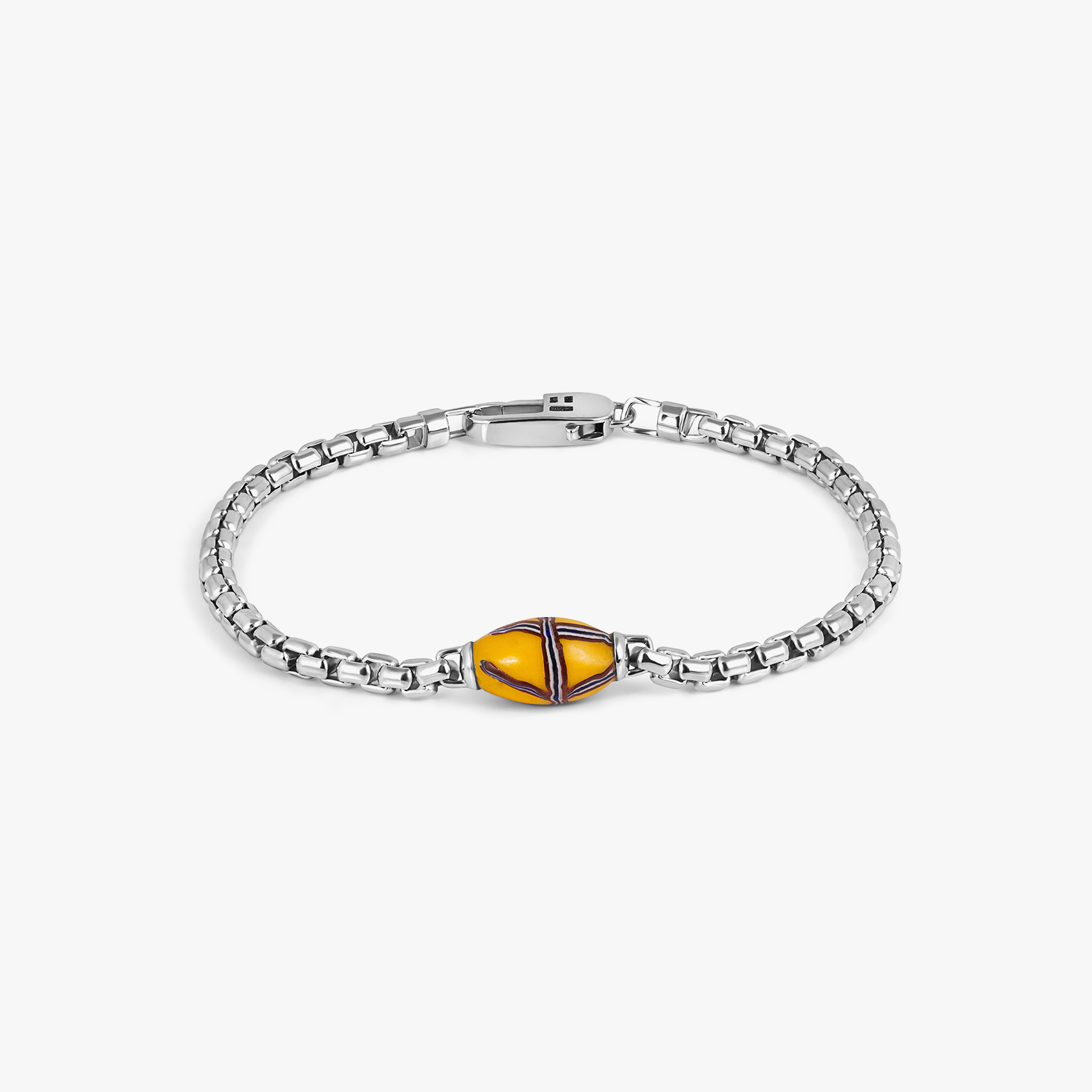 French Cross Chain Bracelet In Rhodium Plated Sterling Silver With Yellow French Cross Bead