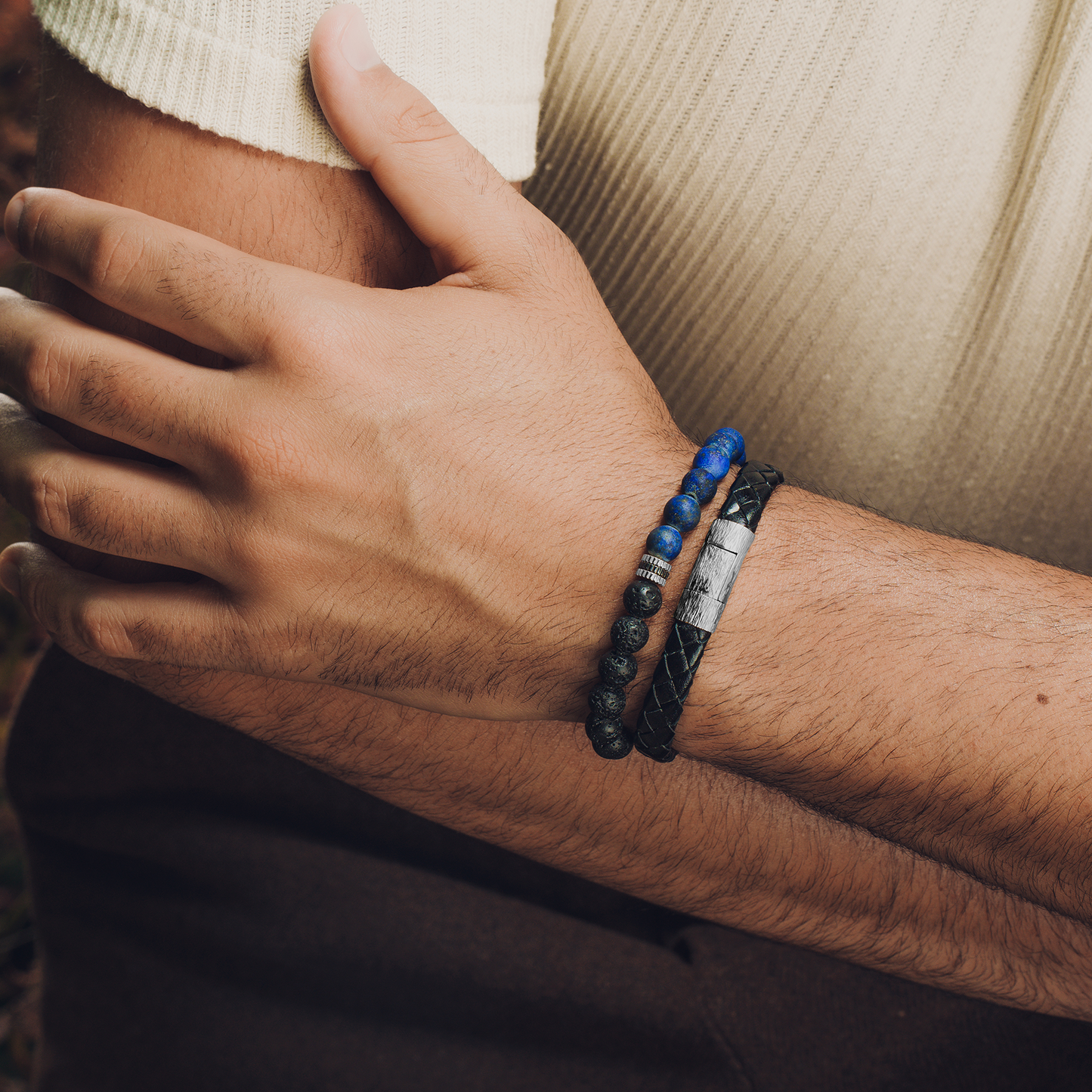 Gear Trio Semi Precious Bracelet With Lapis