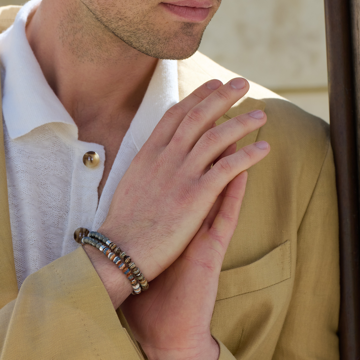 Stonehenge Graffiato Bracelet With Blue And Beige Agate