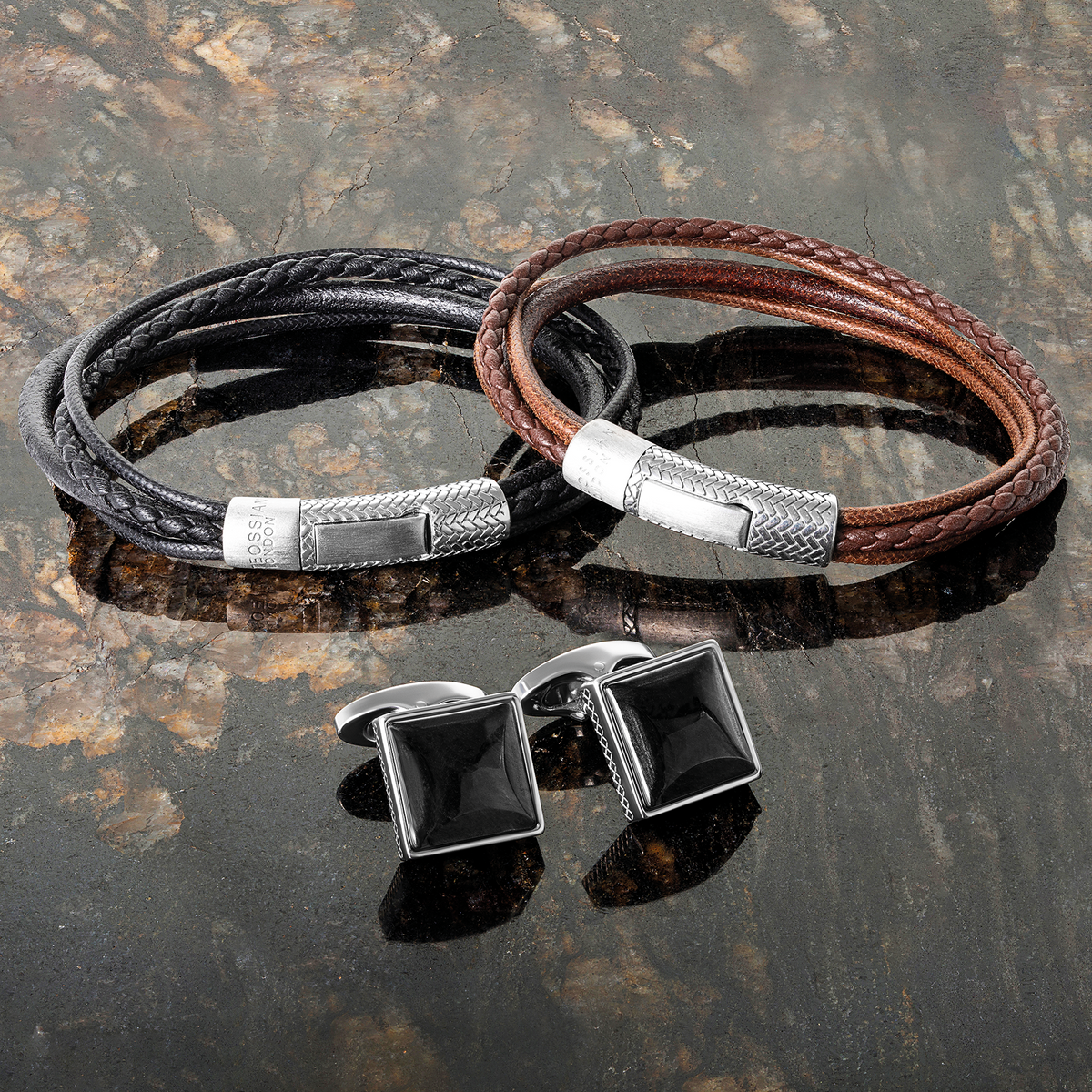 Herringbone Click Multi Strand Bracelet In Black
