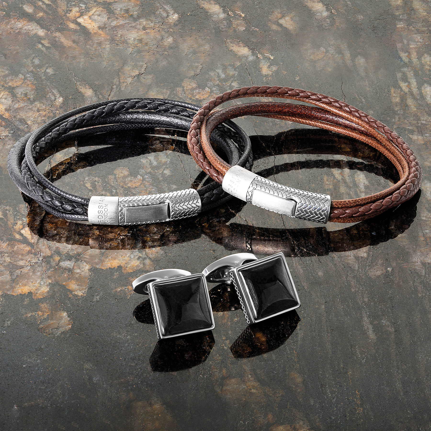 Herringbone Click Multi Strand Bracelet In Brown