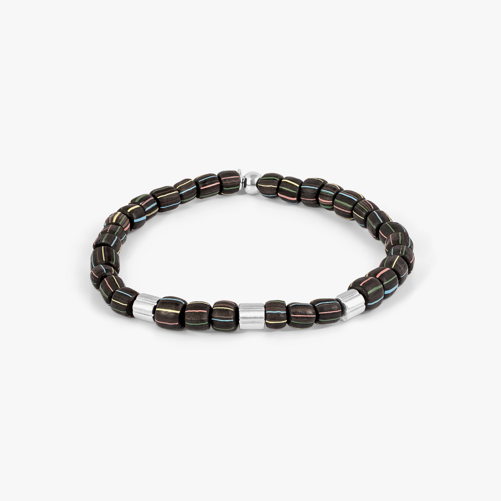 Java Stripes Bracelet In Rhodium Plated Sterling Silver With Black Java Glass (Limited Edition)