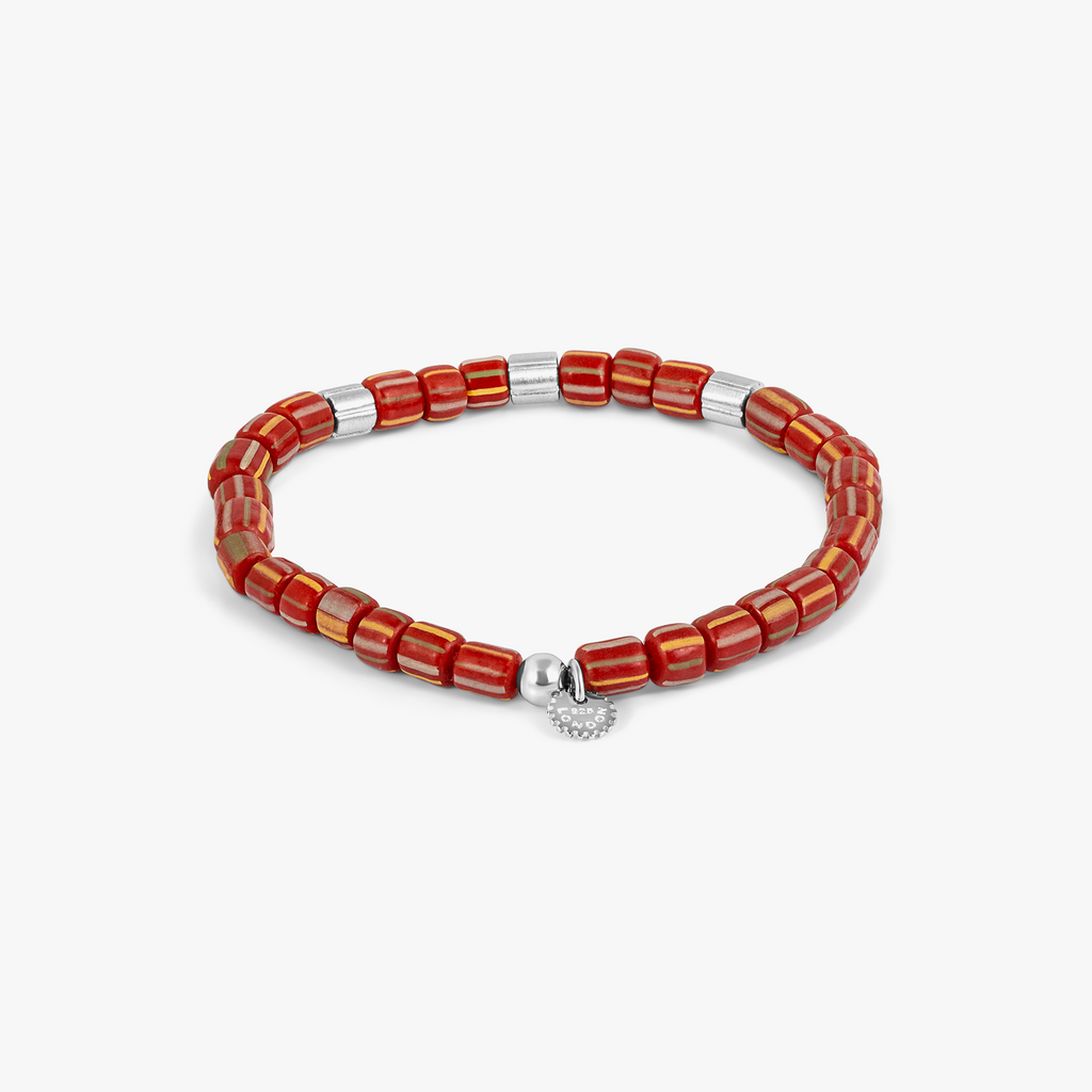 Java Stripes Bracelet In Red Java Glass With Sterling Silver