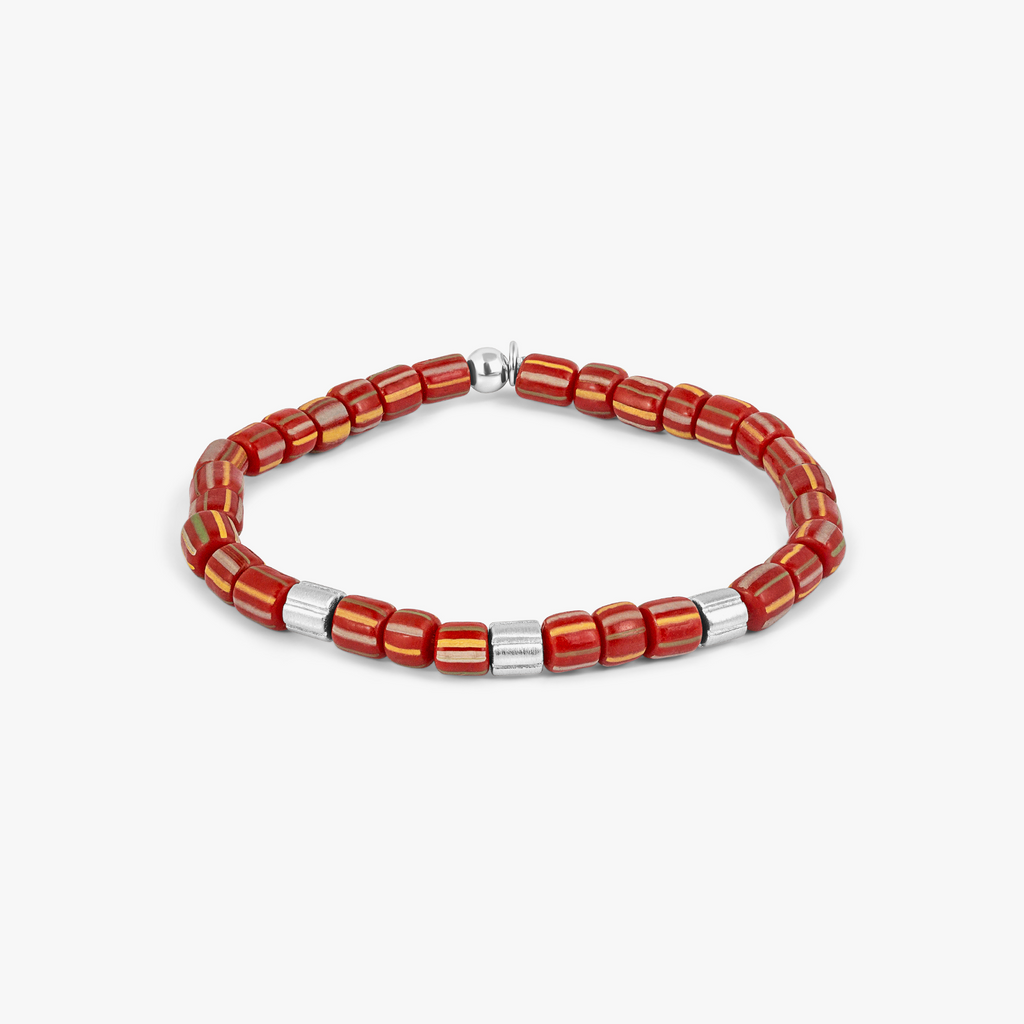 Java Stripes Bracelet In Red Java Glass With Sterling Silver