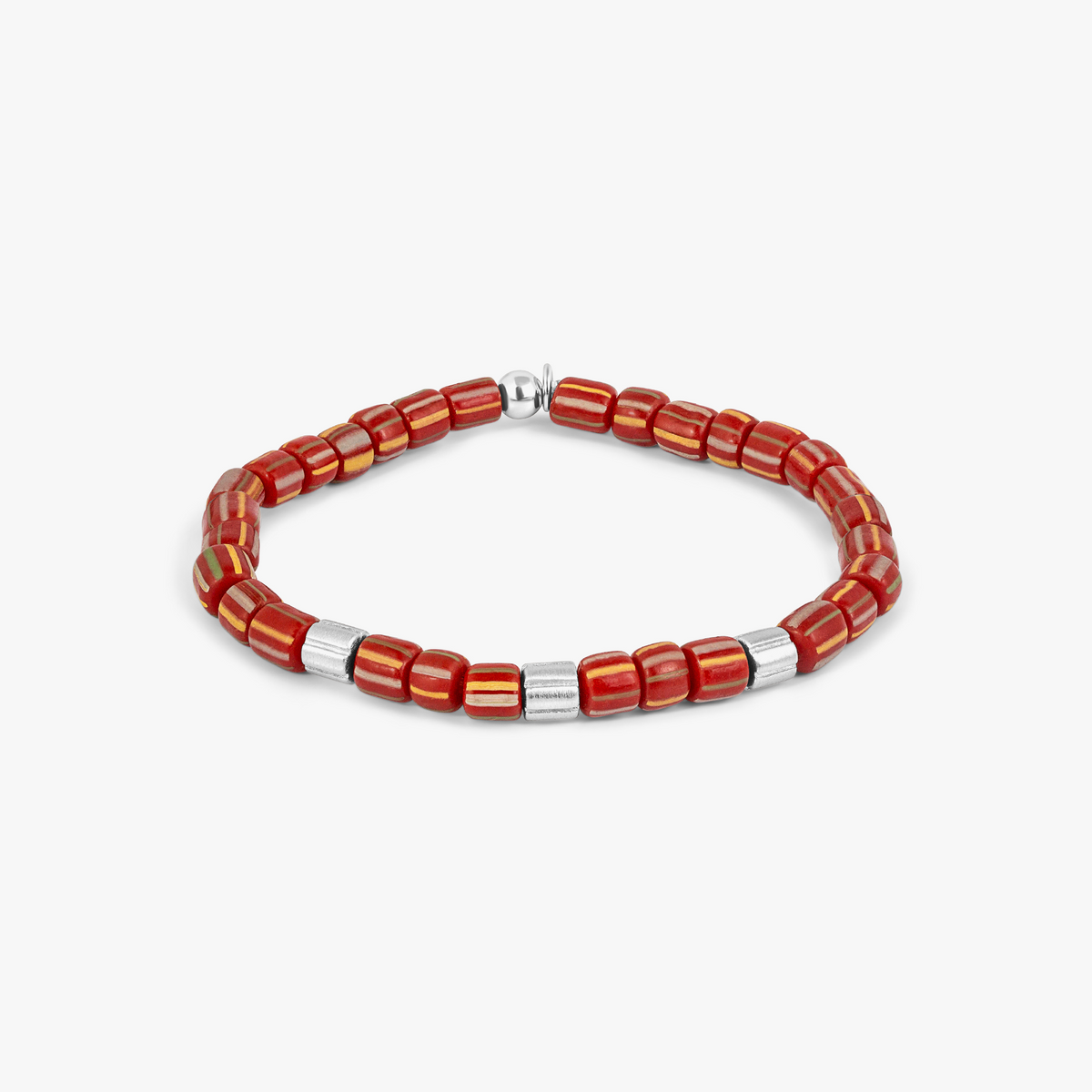 Java Stripes Bracelet In Red Java Glass With Sterling Silver