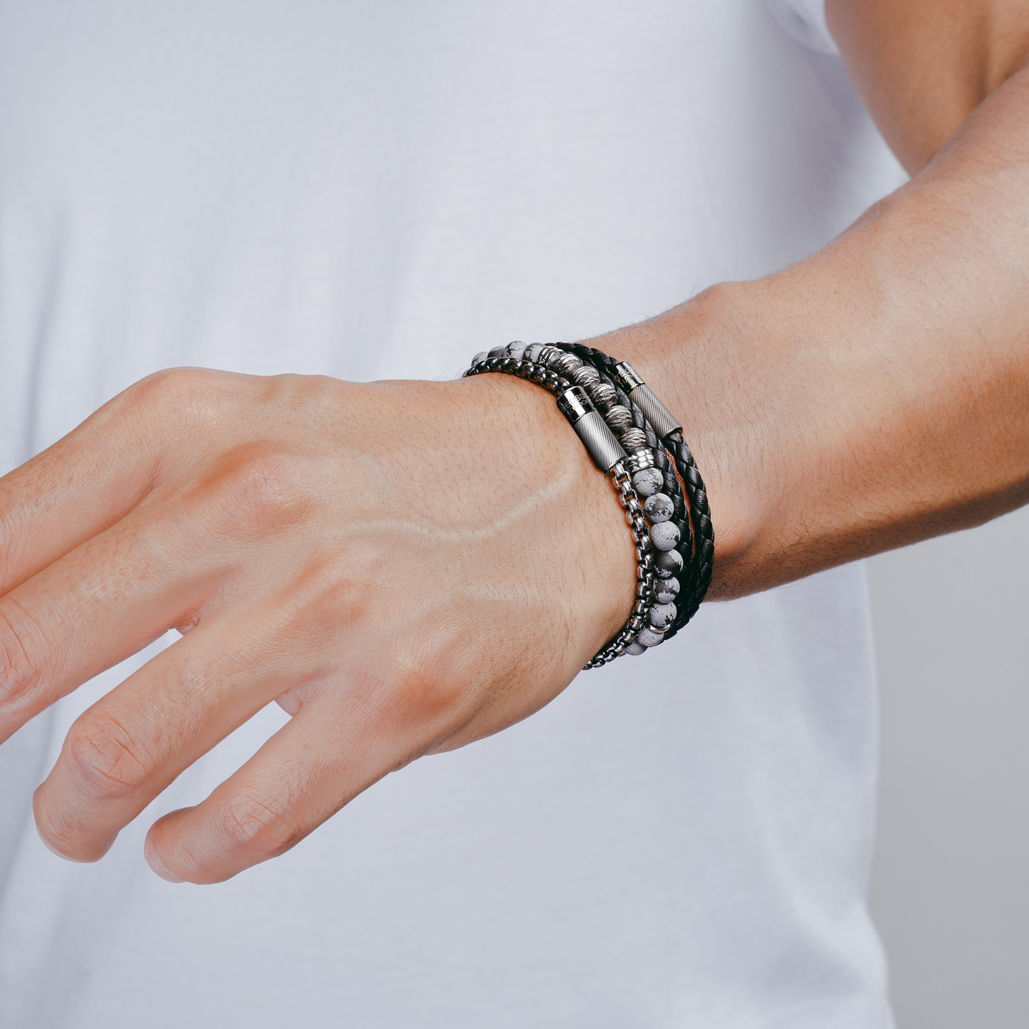 Stonehenge Graffiato Bracelet With Snowflake Obsidian