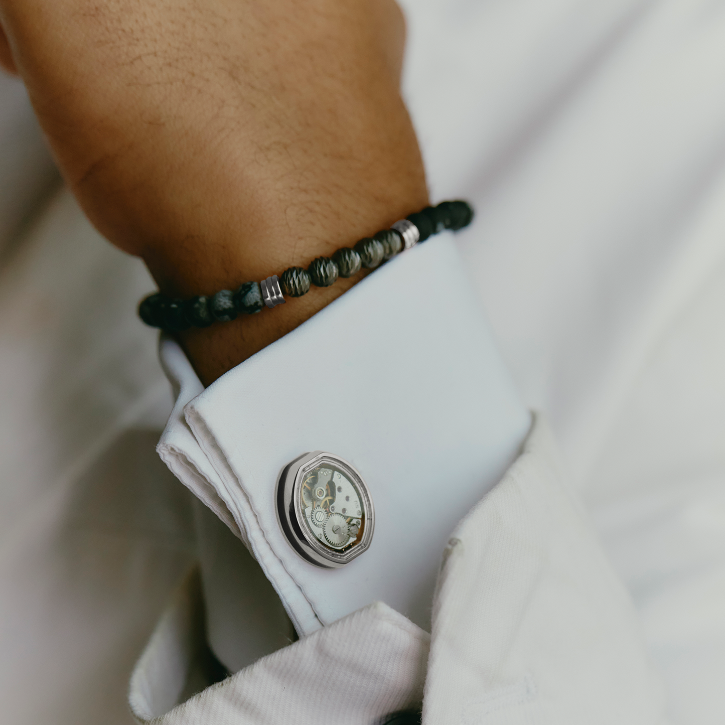 Stonehenge Graffiato Bracelet With Snowflake Obsidian
