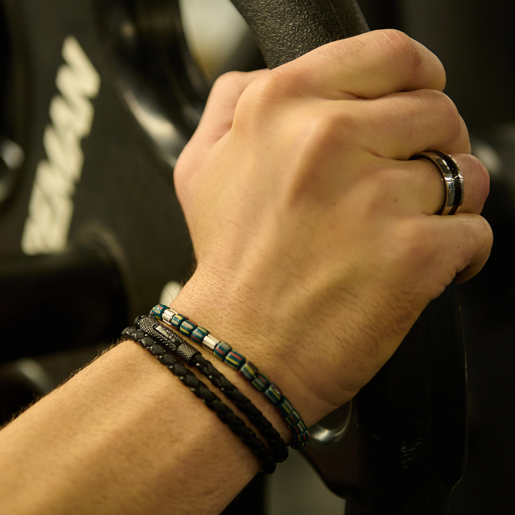Mini Rigato Java beaded bracelet in green with striped recycled glass beads and rhodium-plated sterling silver accents (limited edition).