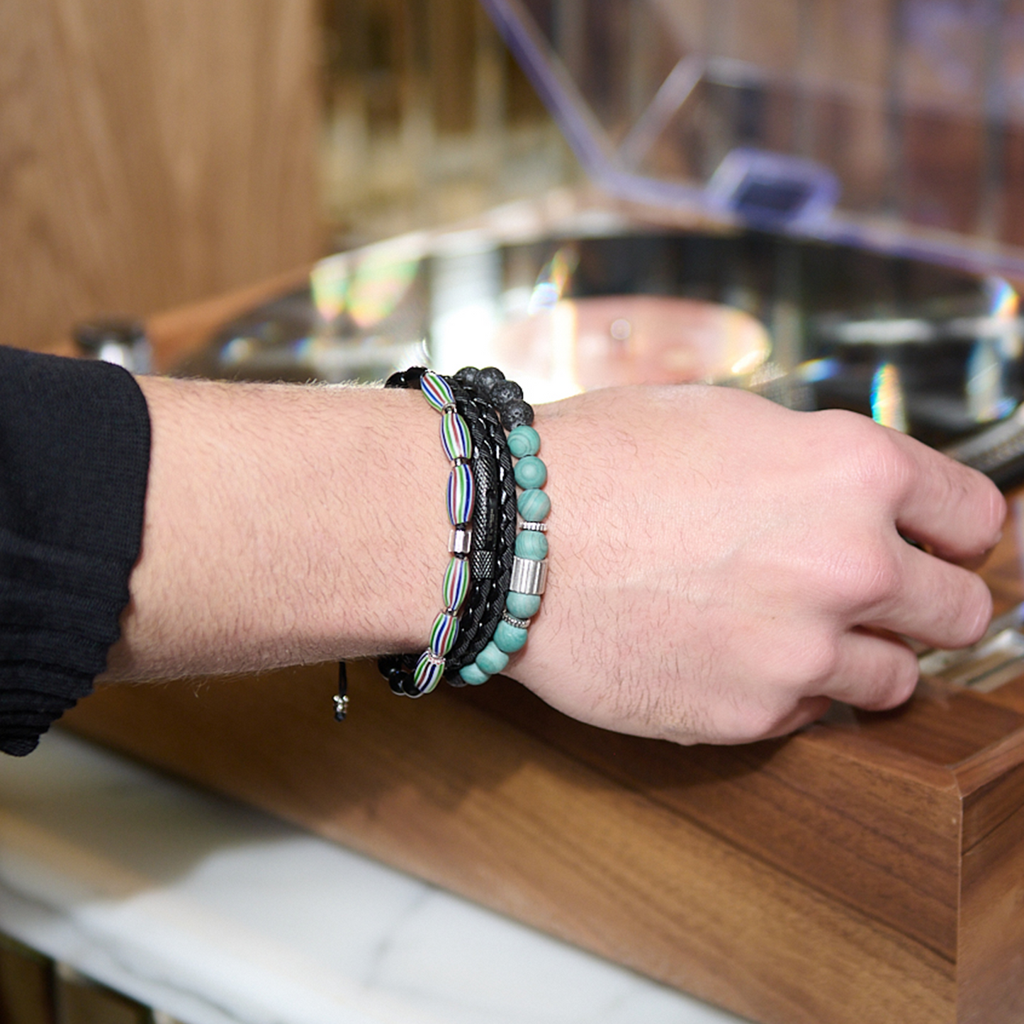 Watermelon Chevron Macrame Bracelet in Black Agate (Limited Edition)