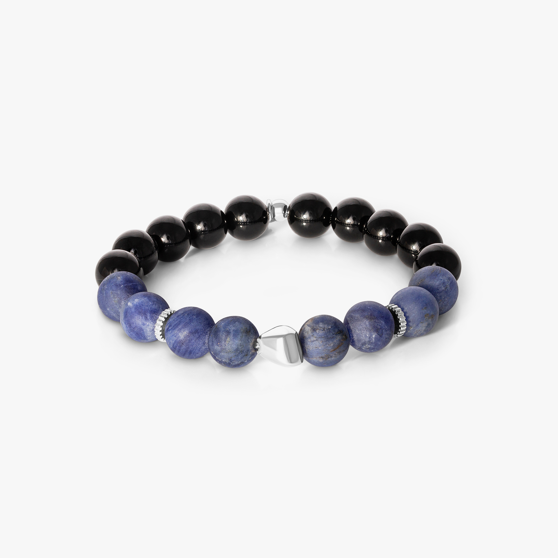 Maxi Nugget Beaded Bracelet in Rhodium plated with Sodalite & Black Agate