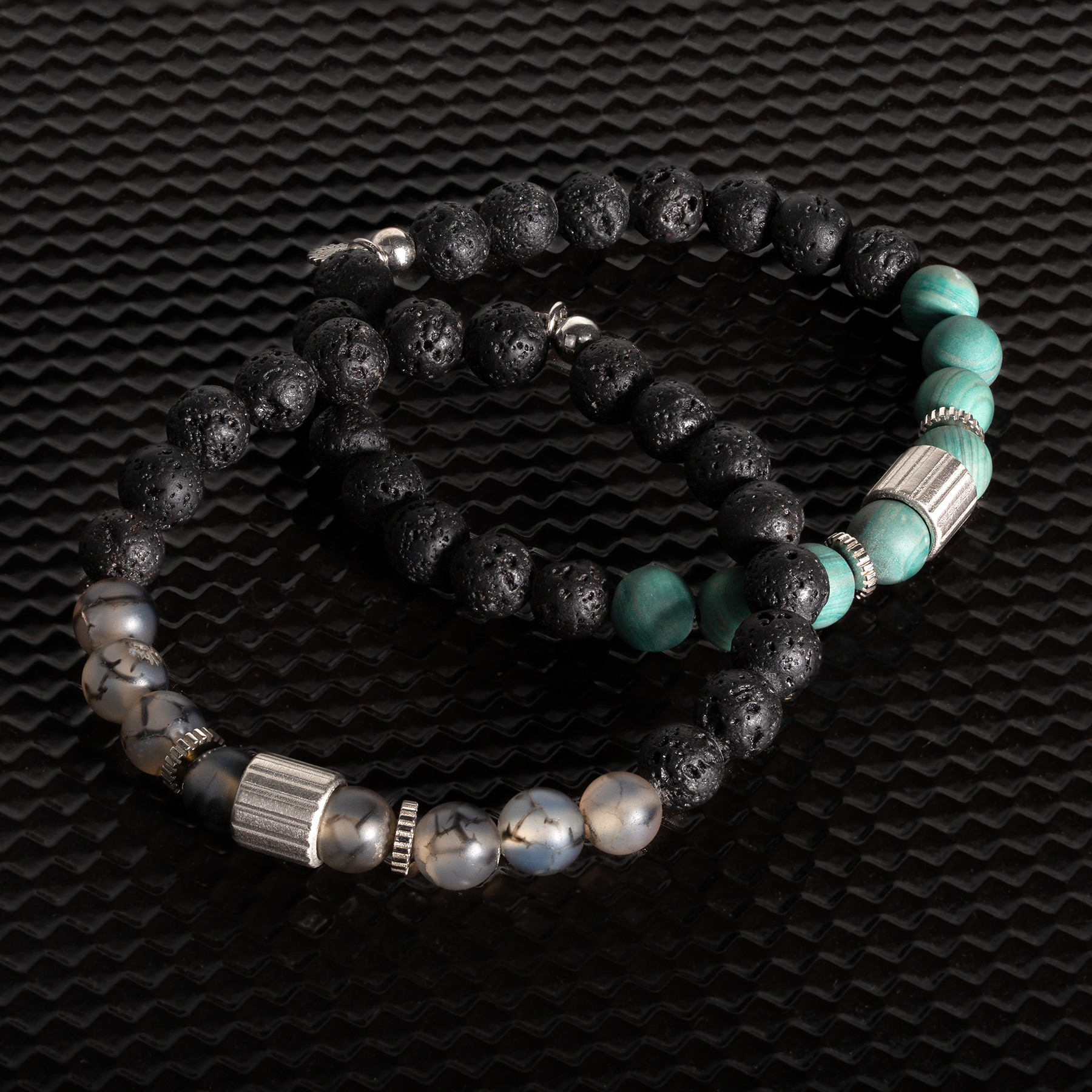 Rigato Lava Beaded Bracelet in Green Jasper