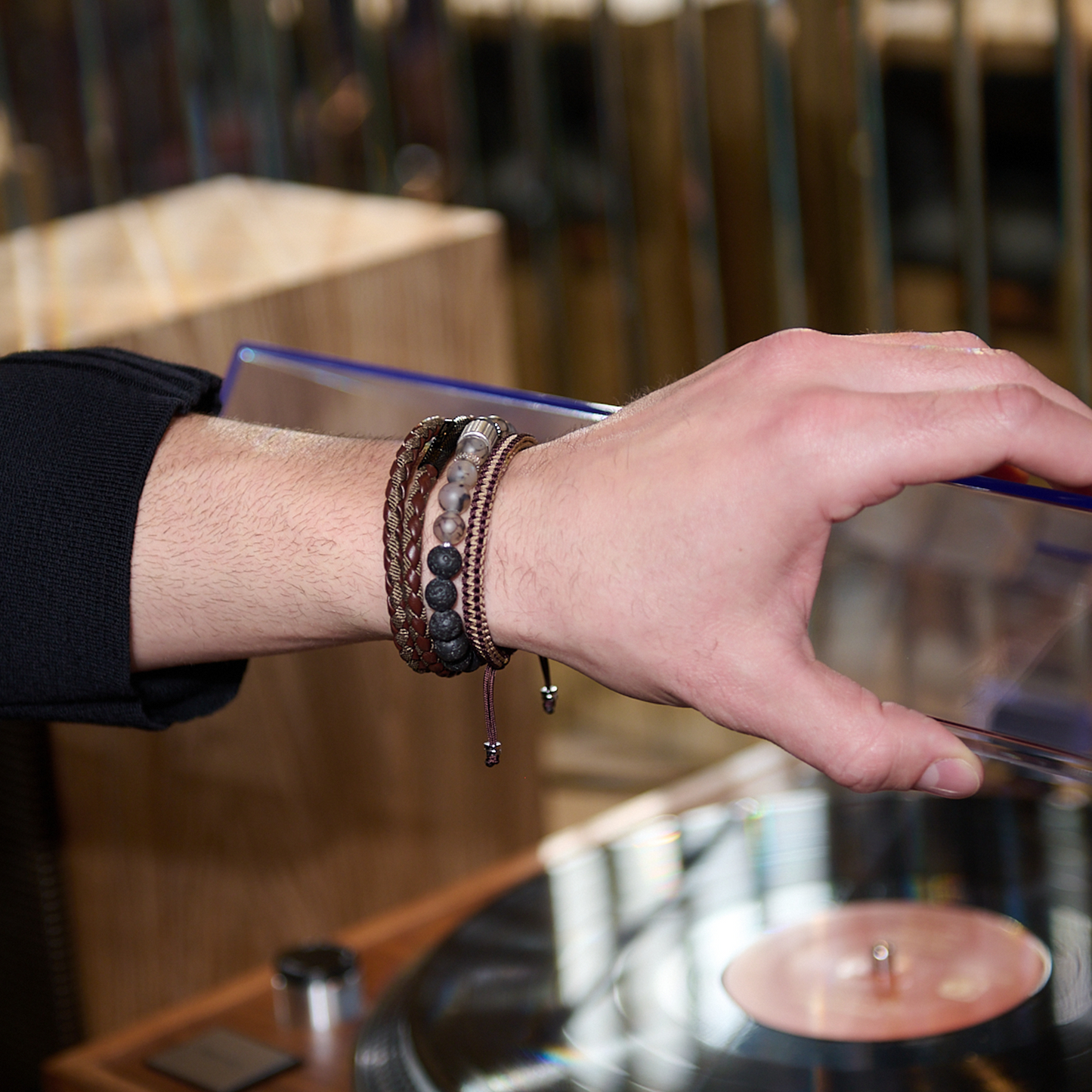 Rigato Lava Beaded Bracelet in Grey Fire Agate