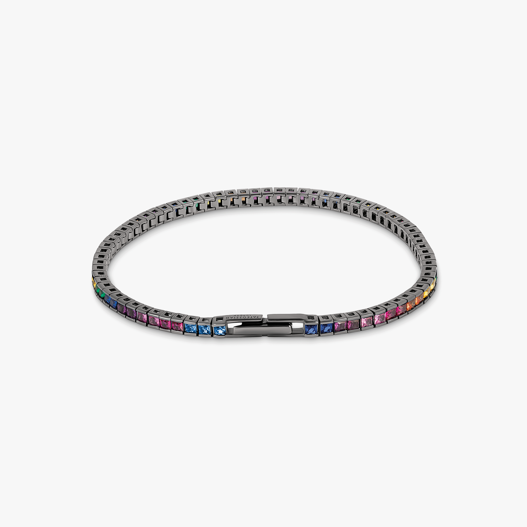 Quadro Tennis Semi-Precious Bracelet In Black Rhodium Plated Sterling Silver With Multicolour Nano
