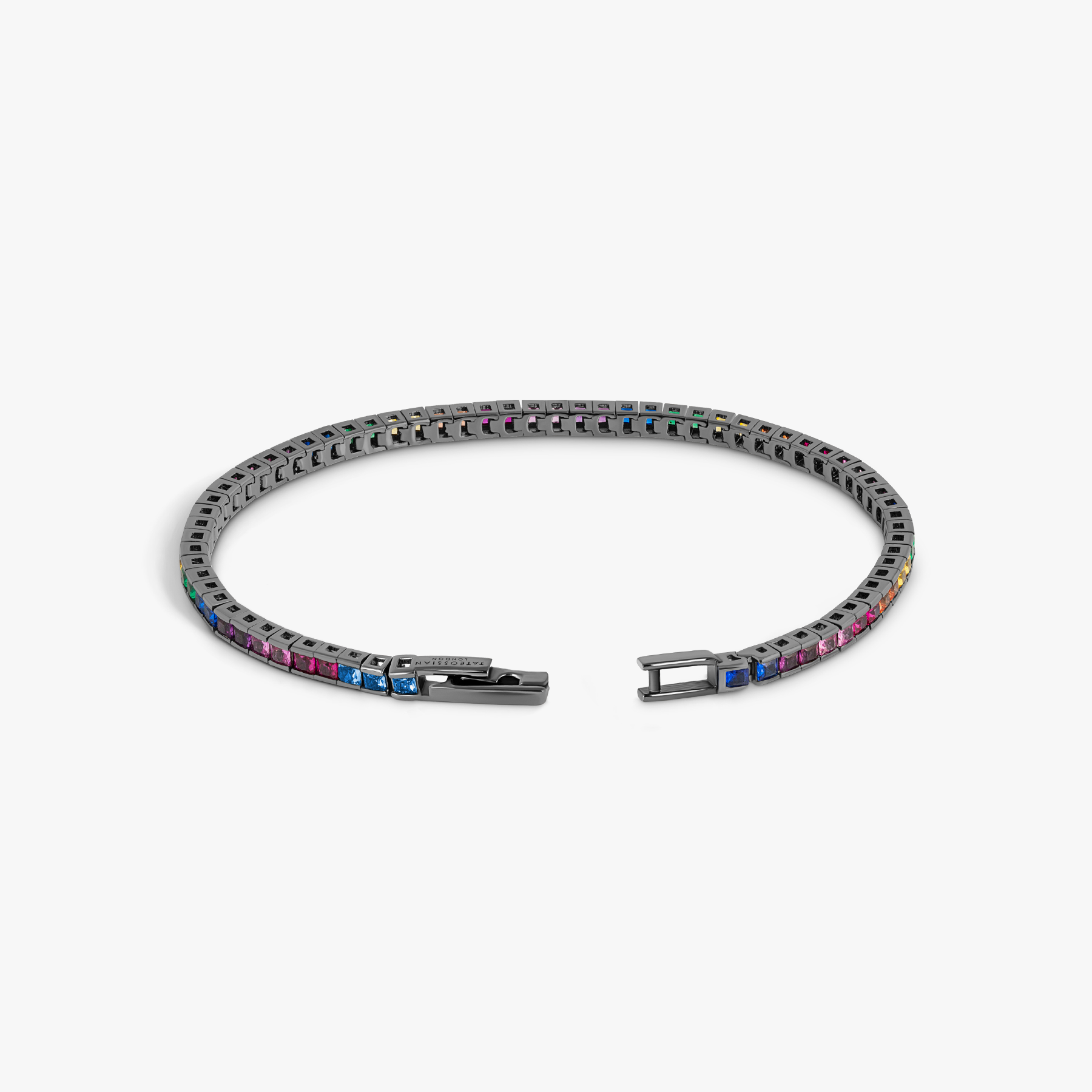 Quadro Tennis Semi-Precious Bracelet In Black Rhodium Plated Sterling Silver With Multicolour Nano