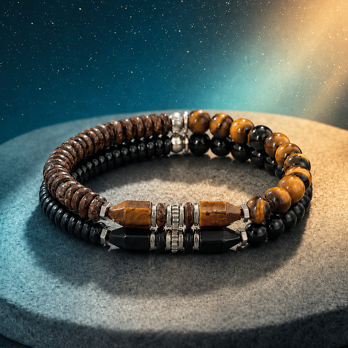 Totem Disc Bead Bracelet in Tiger Eye With Sterling Silver