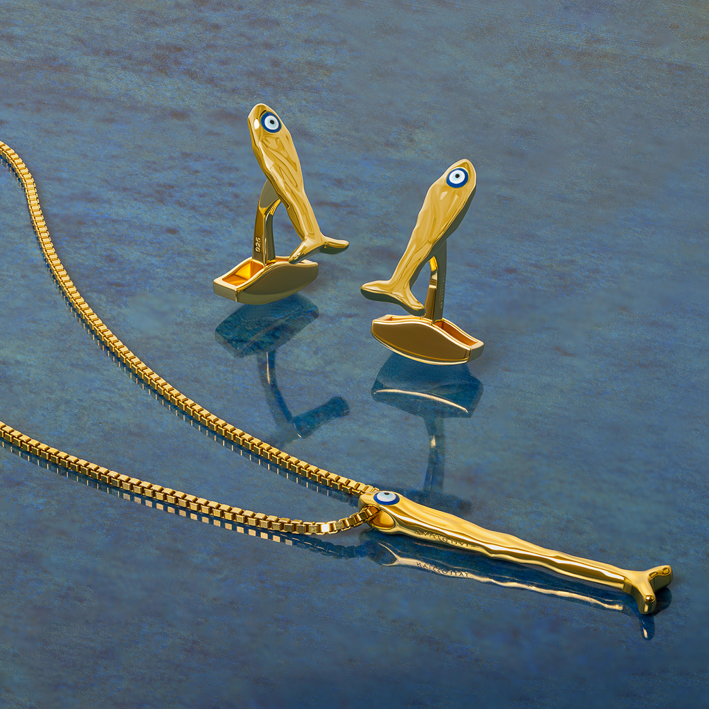Feng Shui Fish Cufflinks In Yellow Gold Plated Sterling Silver