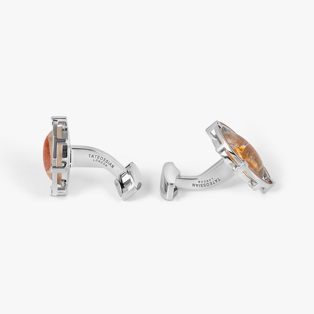 Legacy Cufflinks In Rhodium Plated Sterling Silver With Orange Limonite