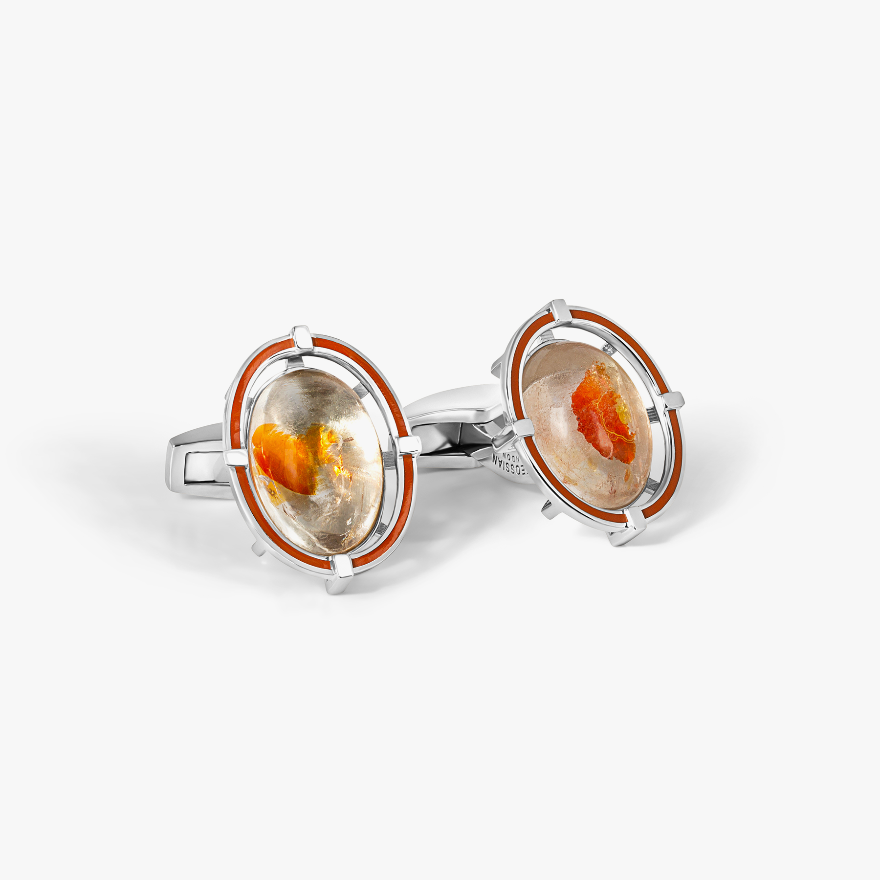 Legacy Cufflinks In Rhodium Plated Sterling Silver With Orange Limonite