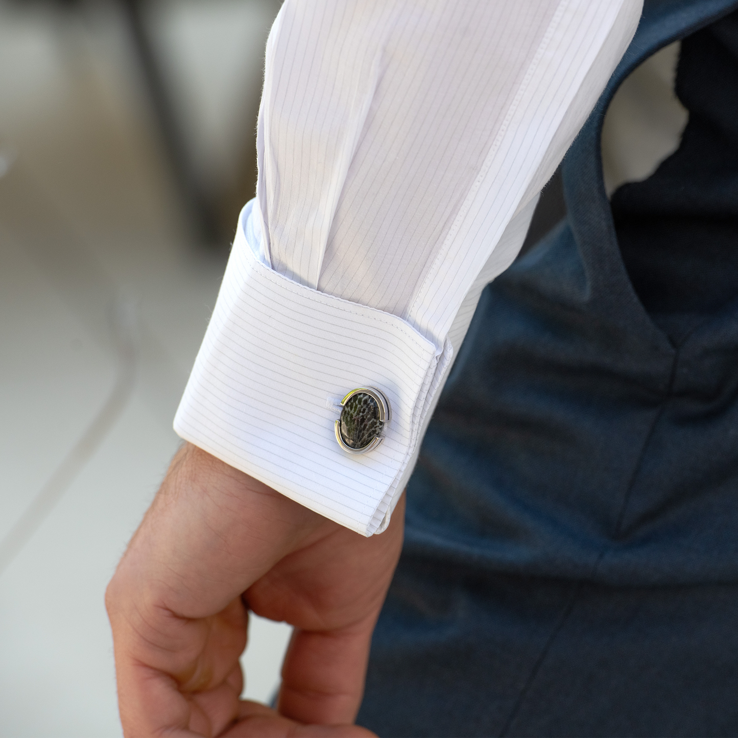 Bryozoan Pebble Cufflinks In Sterling Silver