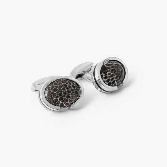 Bryozoan Pebble Cufflinks In Sterling Silver