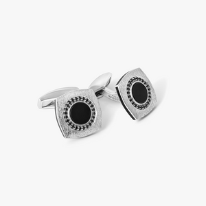 Grafiatto Square Cufflinks In Sterling Silver With Onyx