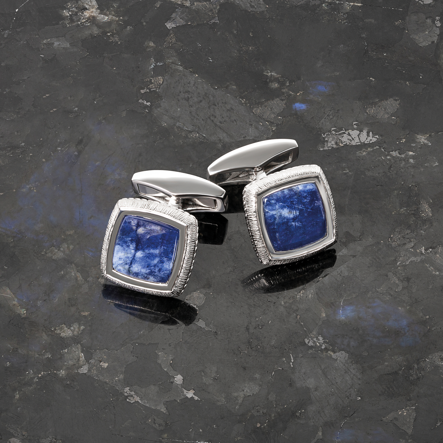 Grafiatto Square Cufflinks In Sterling Silver With Sodalite