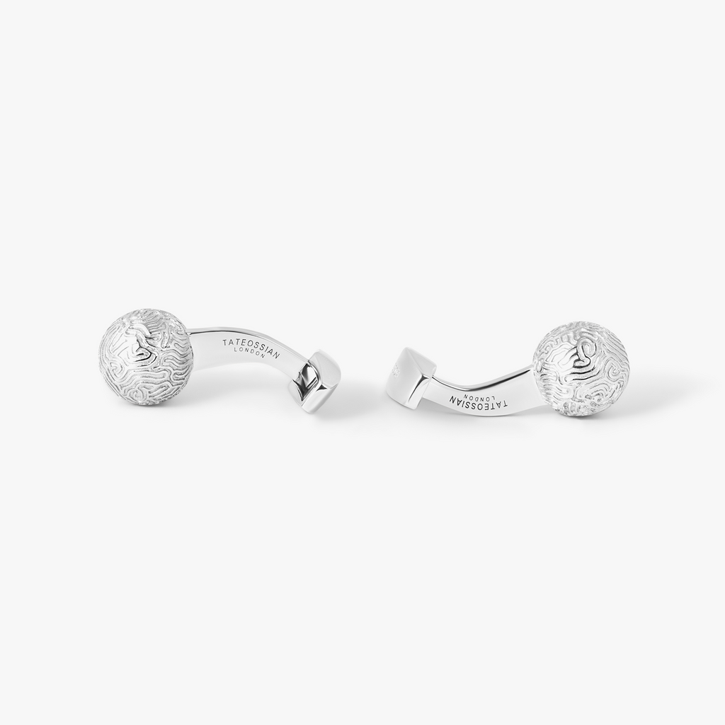 Coral Sphere Cufflinks In Rhodium Plated Sterling Silver With Coral Texture