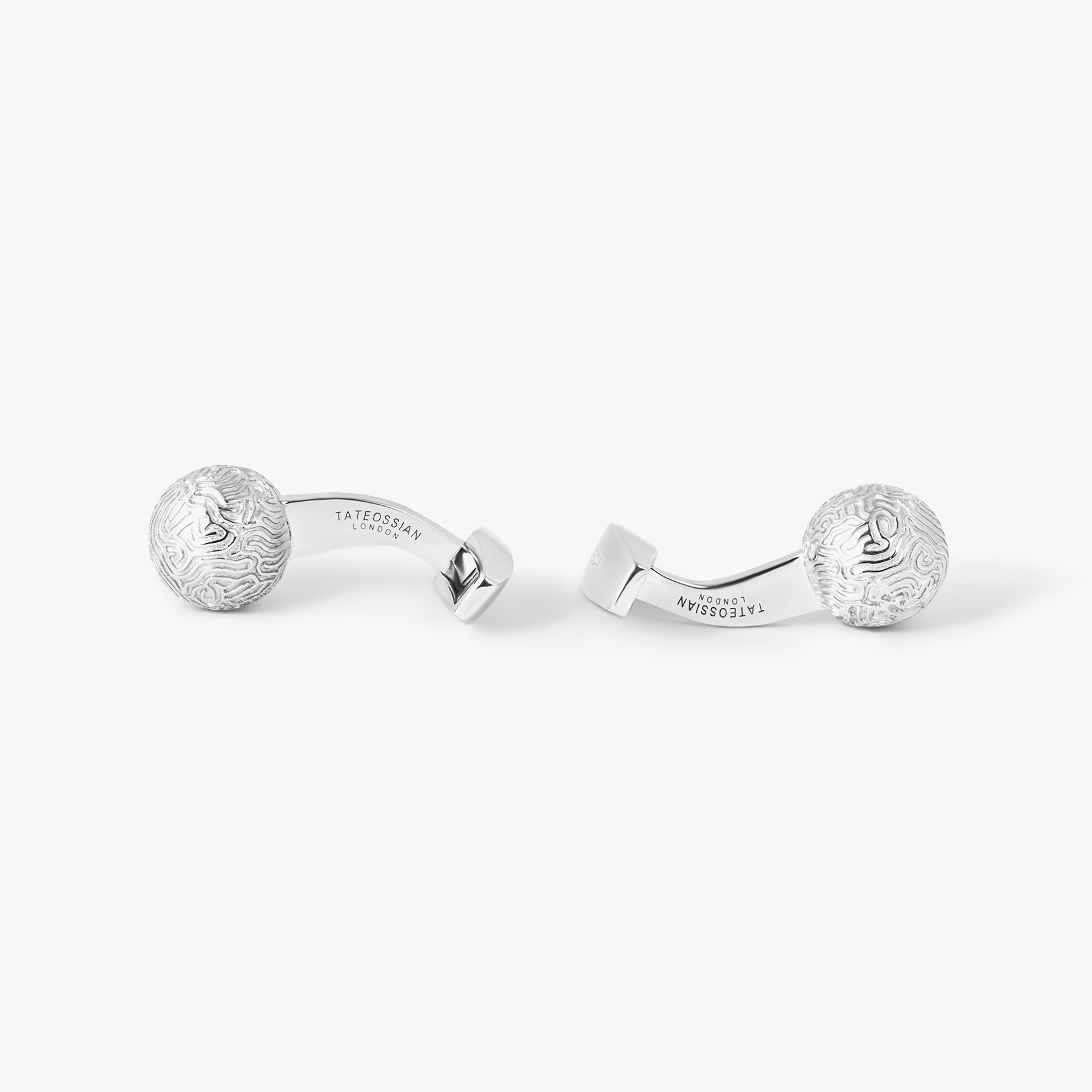 Coral Sphere Cufflinks In Rhodium Plated Sterling Silver With Coral Texture