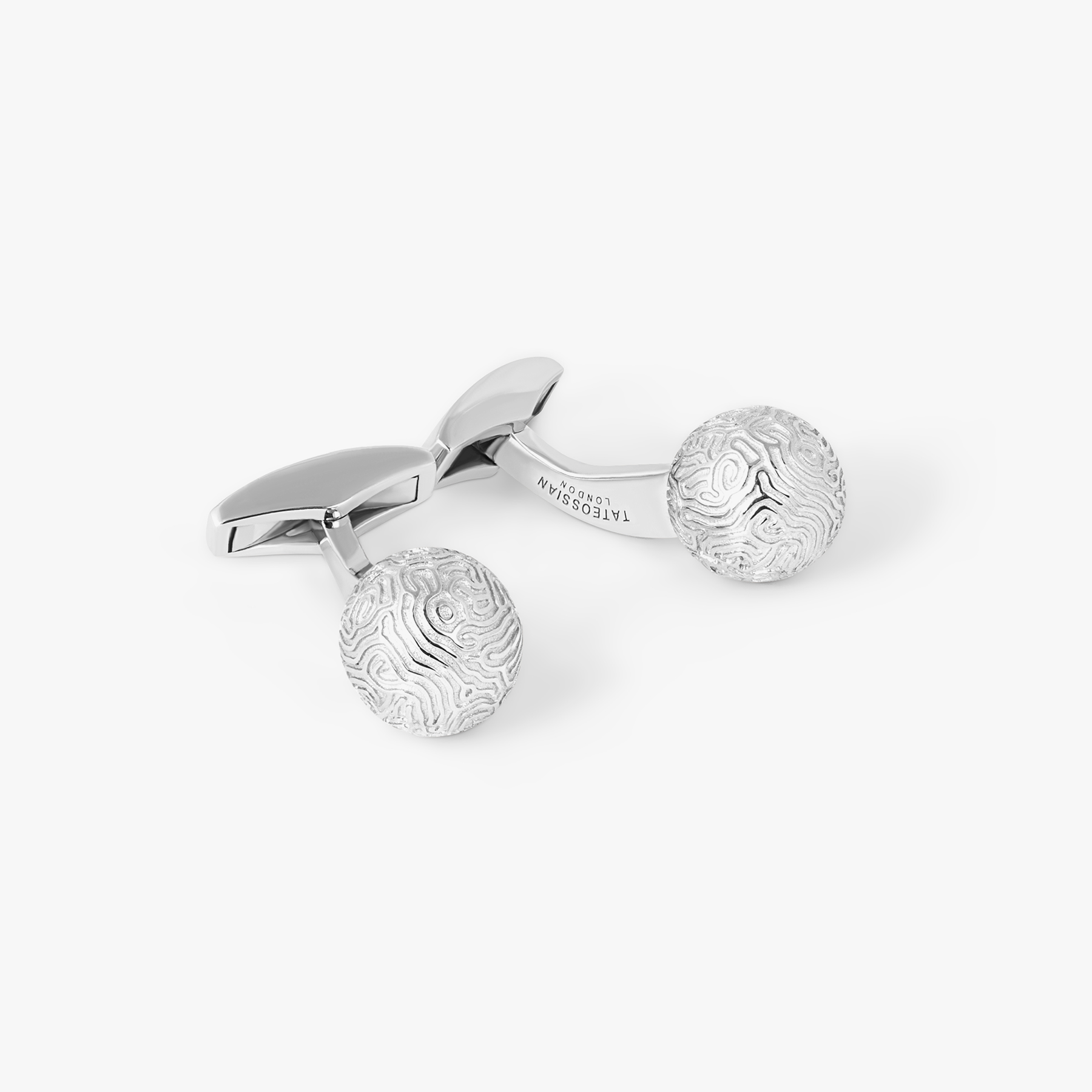Coral Sphere Cufflinks In Rhodium Plated Sterling Silver With Coral Texture