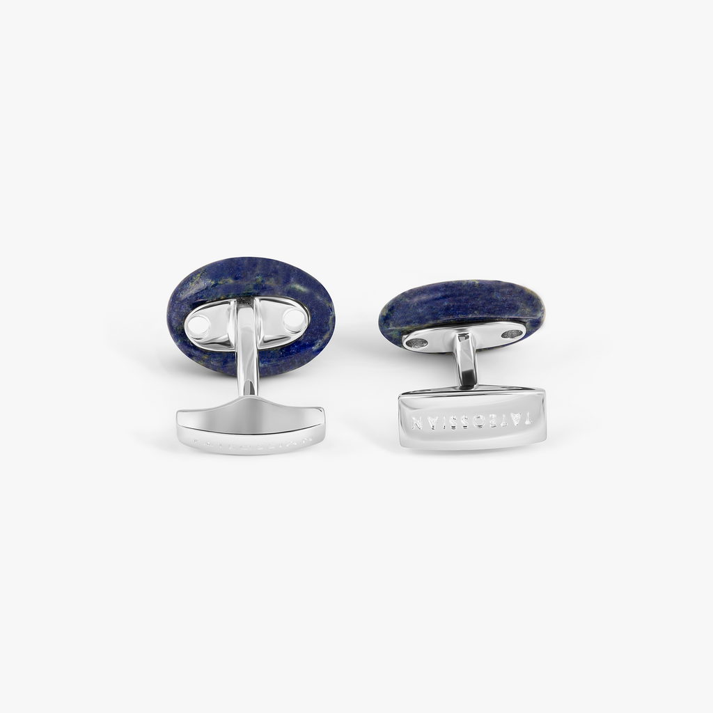 Marine Link Cufflinks In Rhodium Plated Sterling Silver With Lapis