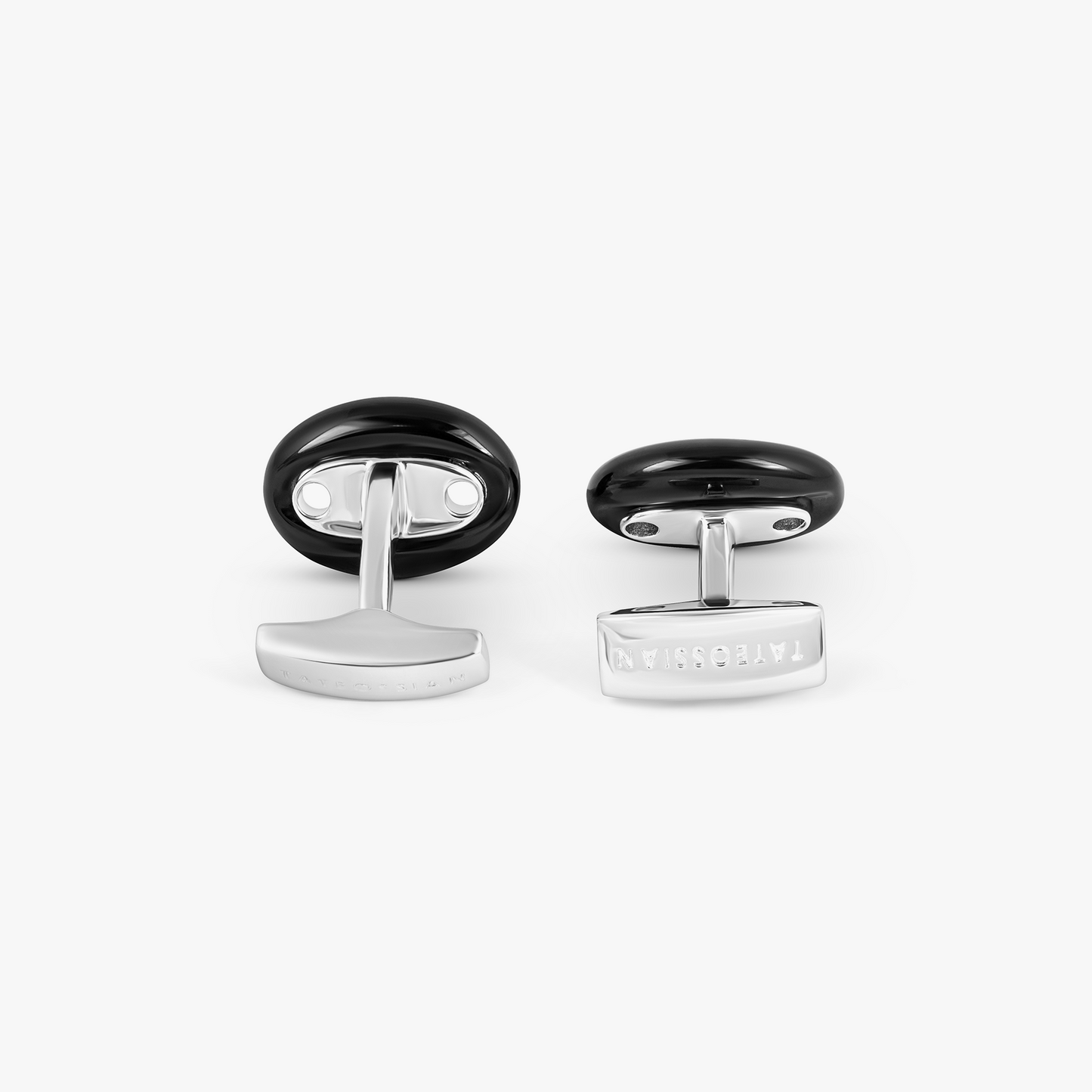 Marine Link Cufflinks In Rhodium Plated Sterling Silver With Onyx