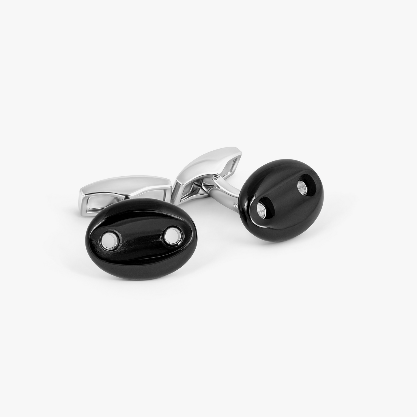 Marine Link Cufflinks In Rhodium Plated Sterling Silver With Onyx