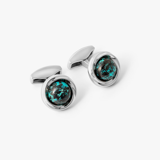 Mobius Semi Precious Cufflinks In Sterling Silver With Chrysocolla