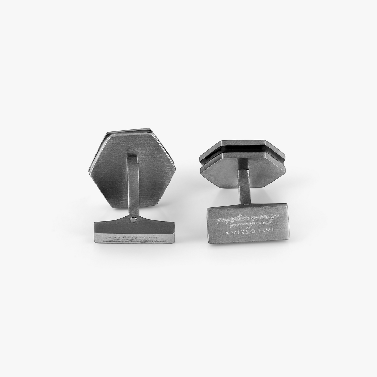 Automobili Lamborghini Hex Cufflinks & Shirt Studs In Titanium With Black Enamel