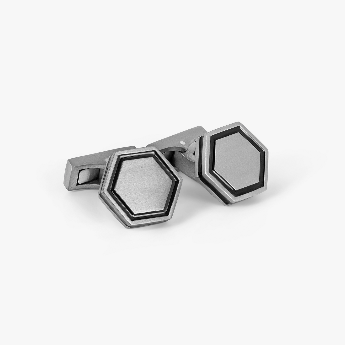 Automobili Lamborghini Hex Cufflinks & Shirt Studs In Titanium With Black Enamel