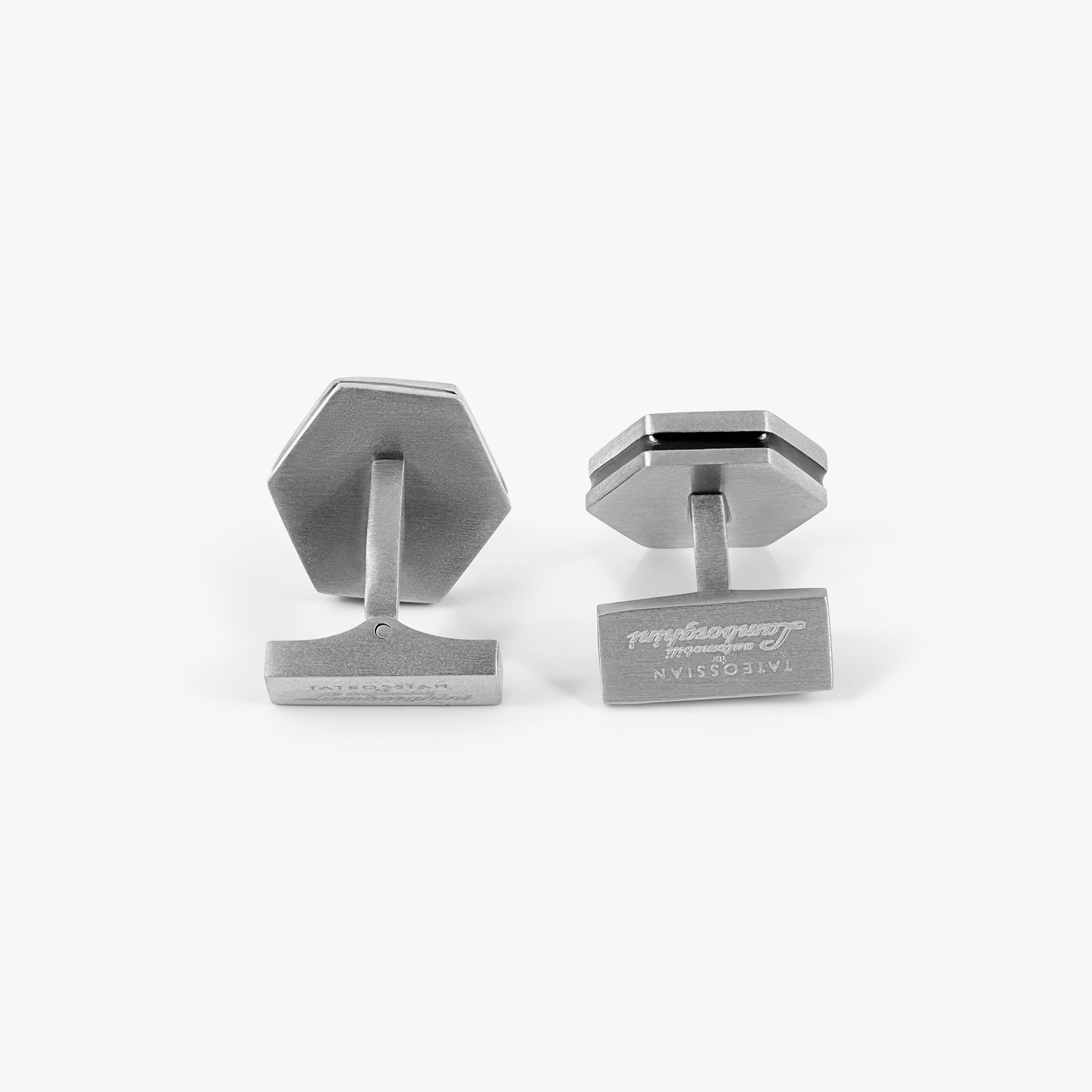 Automobili Lamborghini Hex Cufflinks In Titanium With White Diamonds