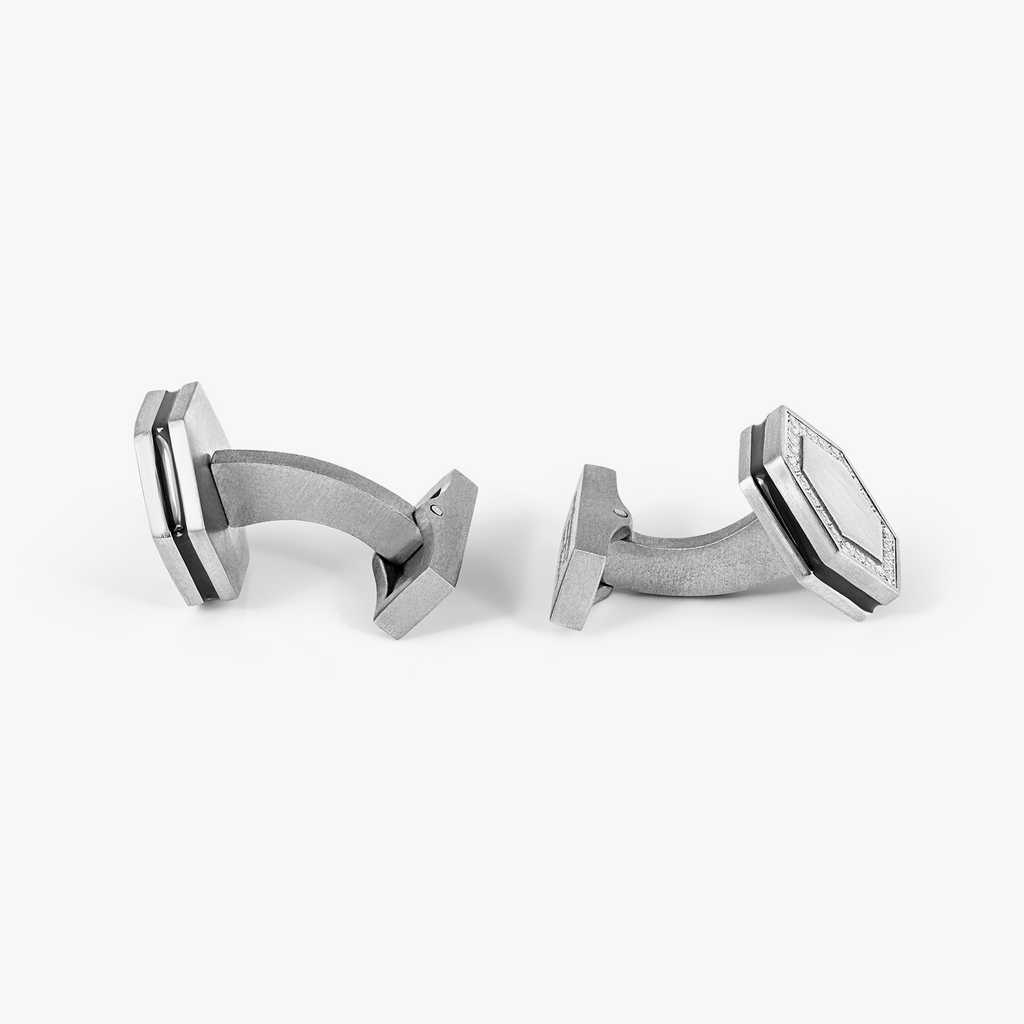 Automobili Lamborghini Hex Cufflinks In Titanium With White Diamonds