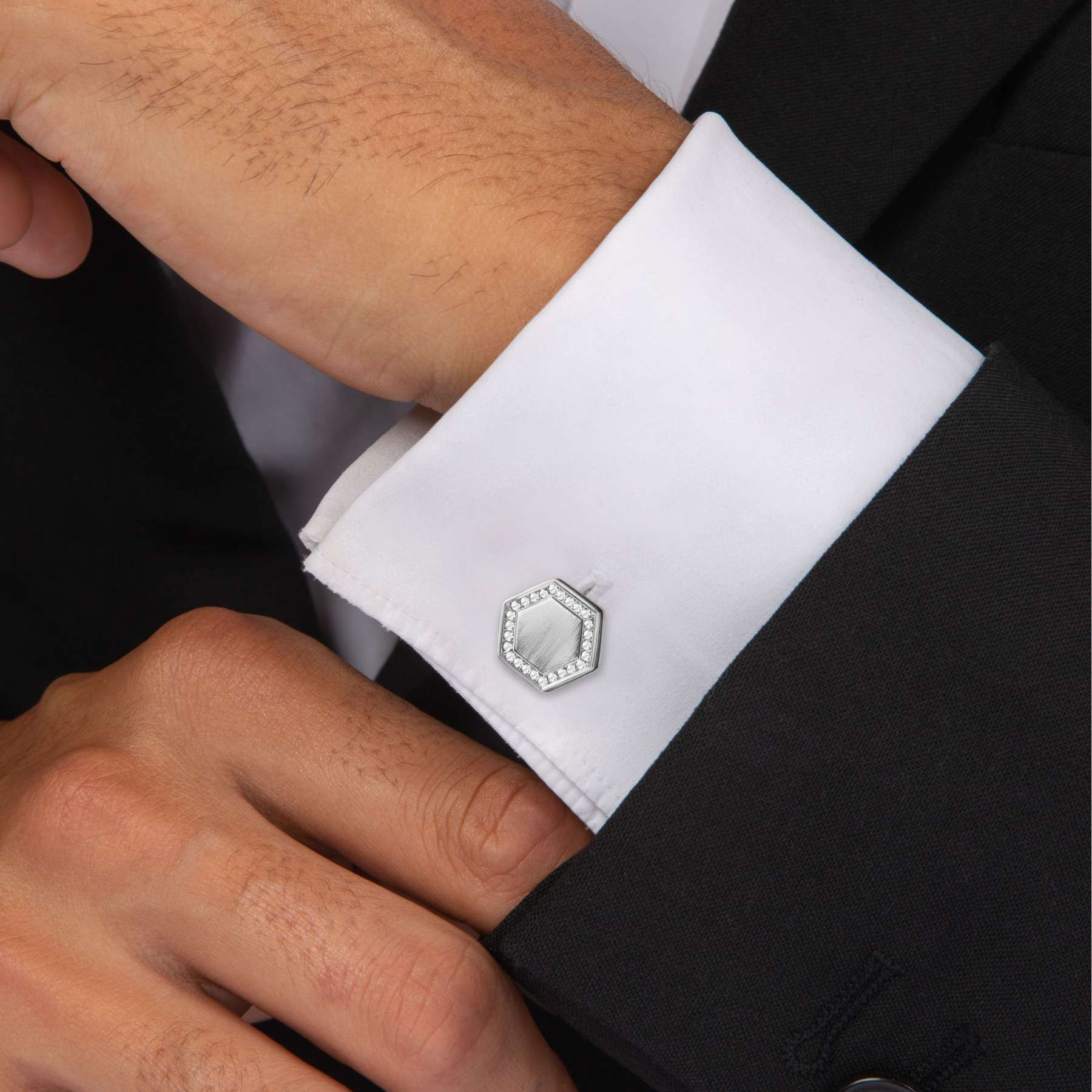 Automobili Lamborghini Hex Cufflinks In Titanium With White Diamonds